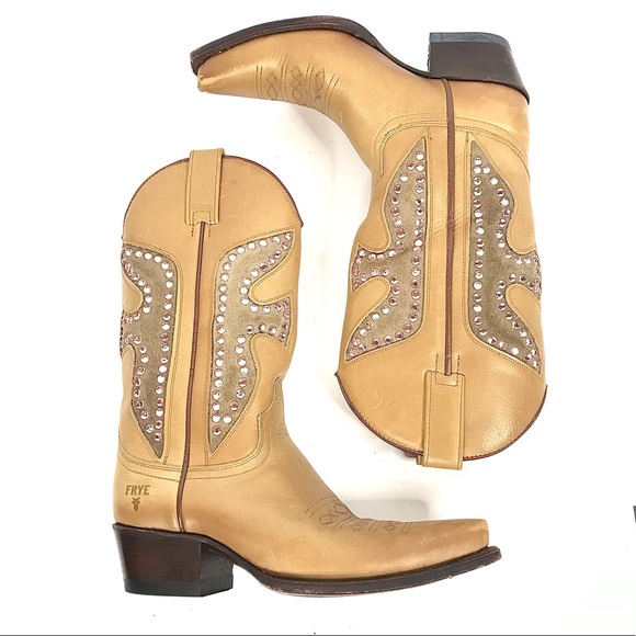 FRYE Cowboy Boots Leather Pink Rhinestone Western - Picture 5 of 14